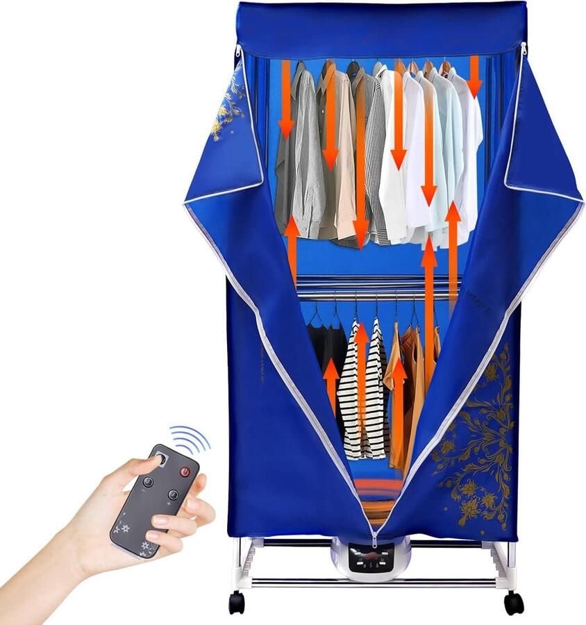 Elektrische Wasdroger Kledingkast Droger Snel Kleding Drogen Inklapbaar met Afstandsbediening 30 kg Capaciteit Blauw