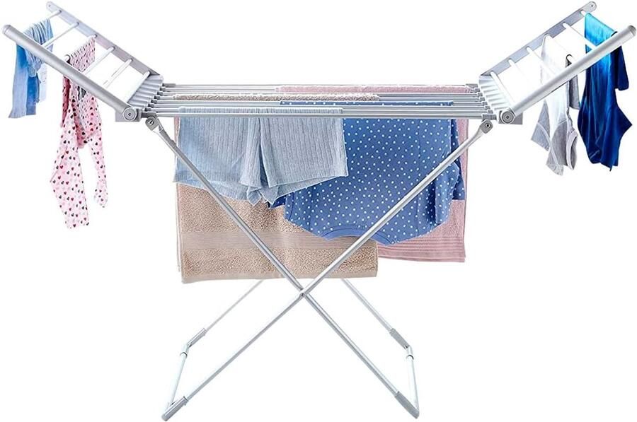 Elektrische Wasdroger Opvouwbaar Rek Kleding Drogen Snelle Verwarming 147 cm Zilver