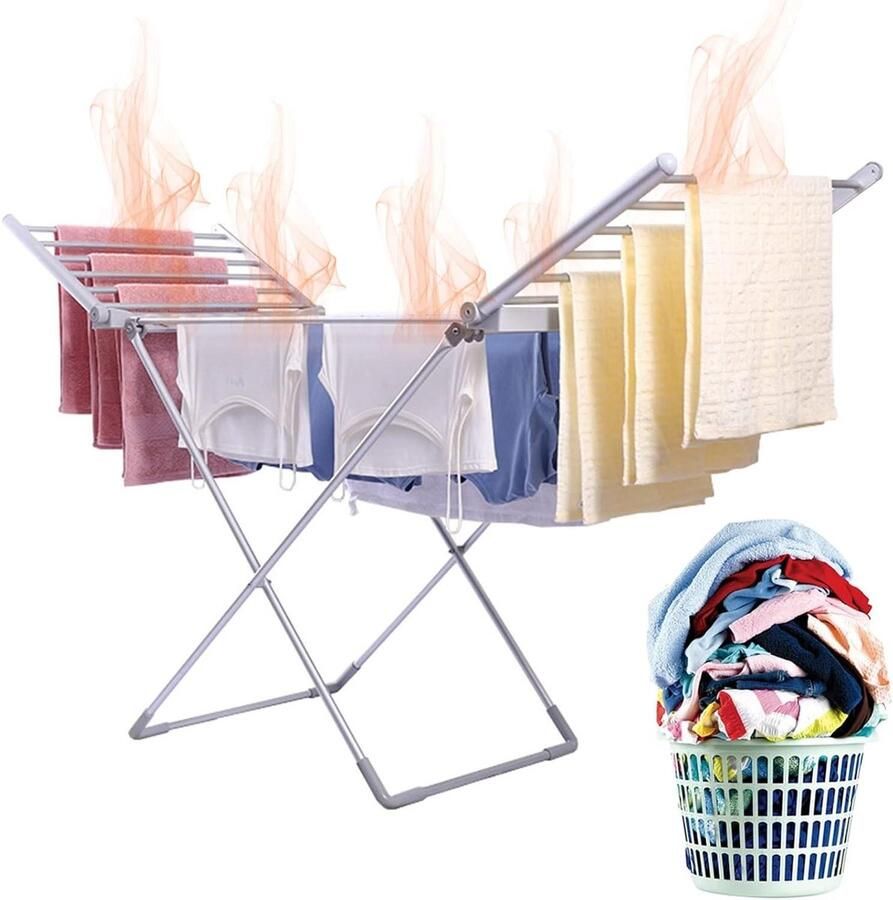 Elektrische Wasdroger Verwarmd Droogrek Kleding Drogen 18 Verwarmingsstaven 147x54x94cm Wit