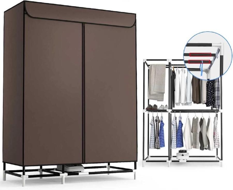 Elektrische Wasdroger Verwarmd Rek Kleding Drogen Grote Capaciteit 100x45x145cm Bruin