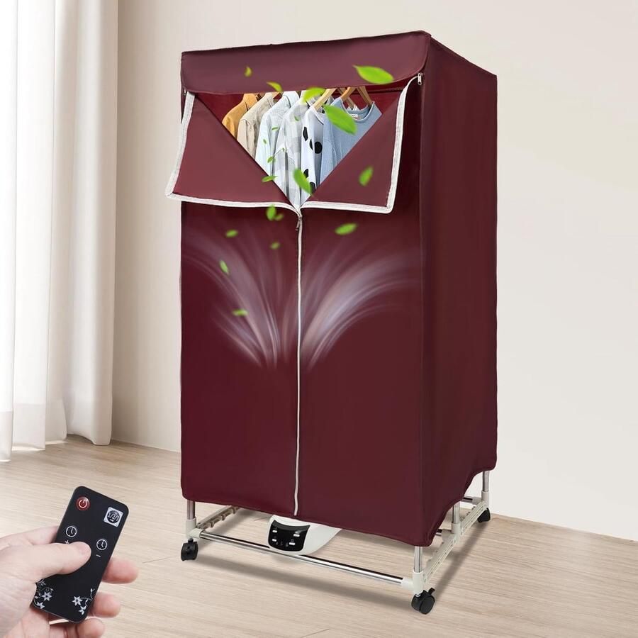Elektrische Wasdroger Verwarmingsdroger Snel Kleding Drogen Met Timer Afstandsbediening 70x50x150cm Wijnrood
