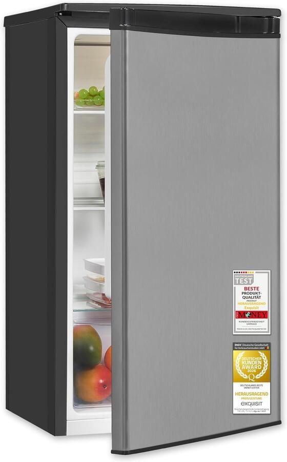 Exquisit Koelkast KS585-V-090E inoxlook Capaciteit: 75 L LED-verlichting glazen planken zonder vriesvak