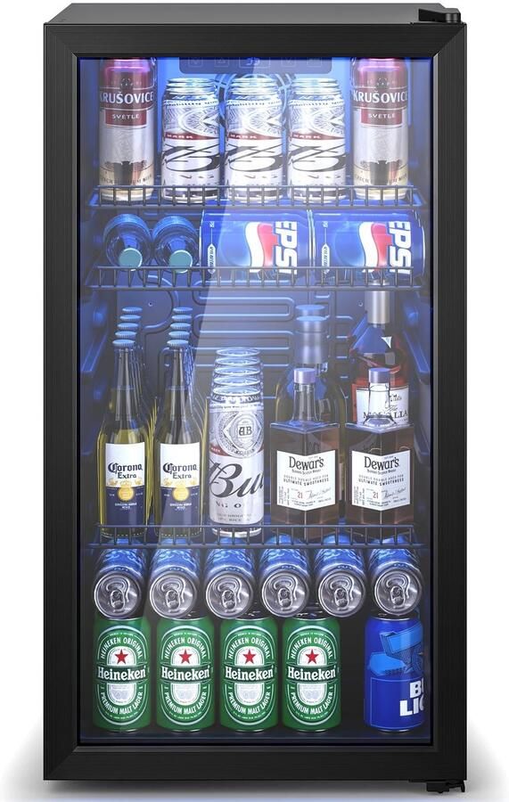 Flolife Bierkoelkast met Glazen Deur en Zilver RVS Afwerking – Capaciteit 126 Blikjes – Verstelbare Planken voor Bier Wijn en Dranken – Ideaal voor Thuis Bar of Kantoor - Foto 2