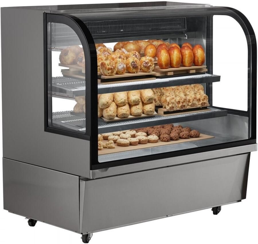 Gebaksvitrine Commerciële Koelvitrine 505 L Capaciteit 2-Laags LED-Verlichting Geforceerde Koeling Op Wielen