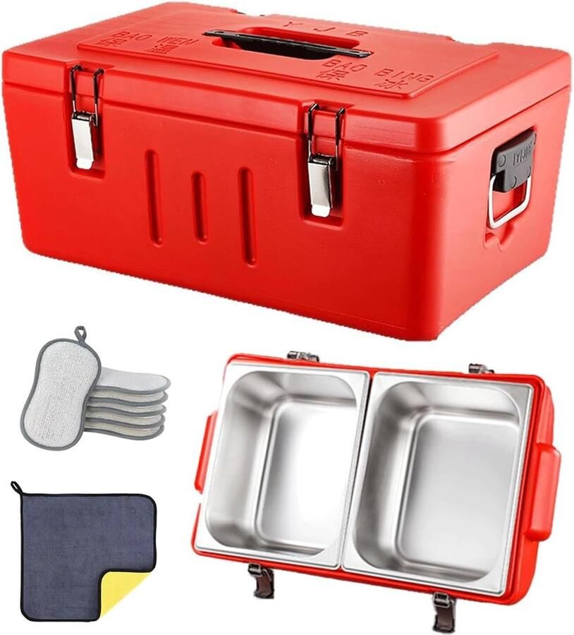 Geïsoleerde voedselwarmer Horeca warmhoudbox Maaltijden warm houden Lange temperatuurbehoud 56x35x24cm Rood