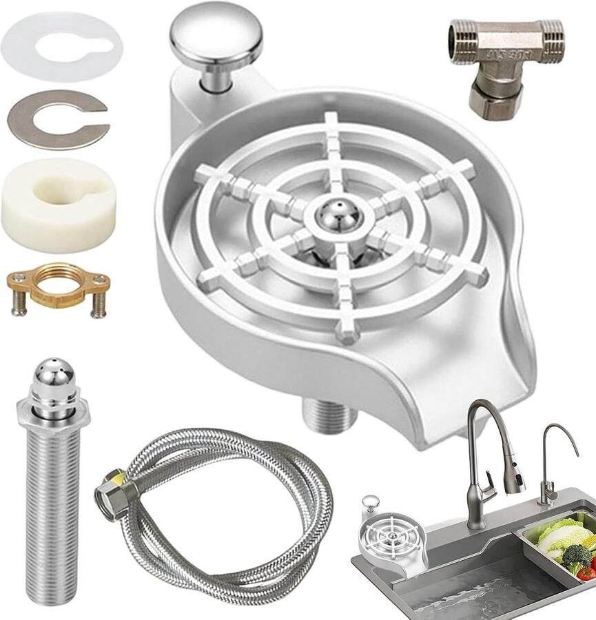 Glazenspoeler Aanrecht Bekerwasmachine Flessenreiniger Efficiënt Reinigen Hogedruk Waterstraal 11.9 x 14.3 x 11.9 cm Zilver
