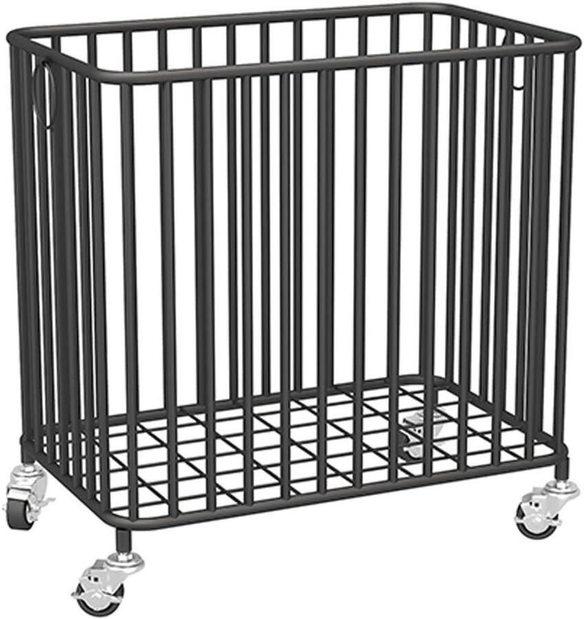 Grote rollende wasmand Linnenkar met wielen Kleding sorteren Stevig metalen frame 50x30x59 cm Zwart