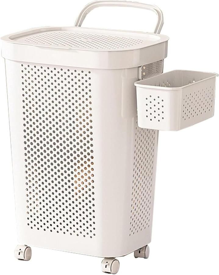 Grote Wasmand Kledingmand Wielen Was Sorteren Met Deksel Apart Vak 60 Liter Capaciteit Wit