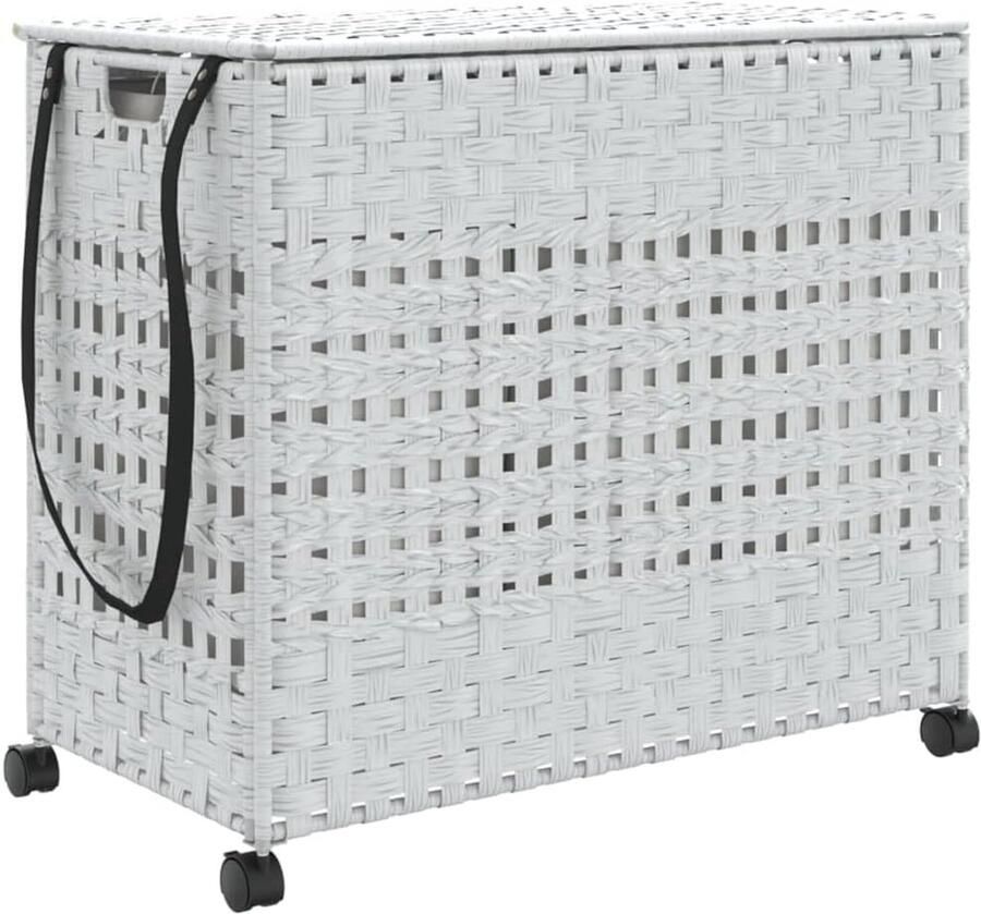 Grote Wasmand op Wielen met 3 Vakken Rotan