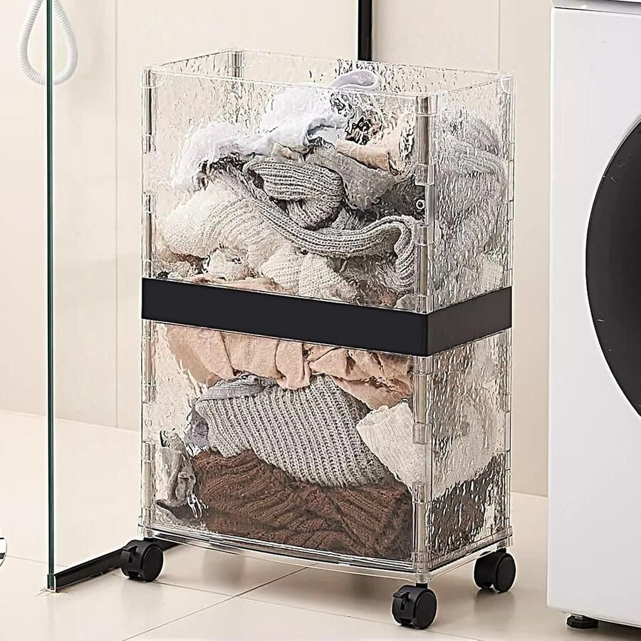 Grote wasmand Wasopslag Was sorteren Met 360° wielen 70 x 35 x 40 cm Zwart