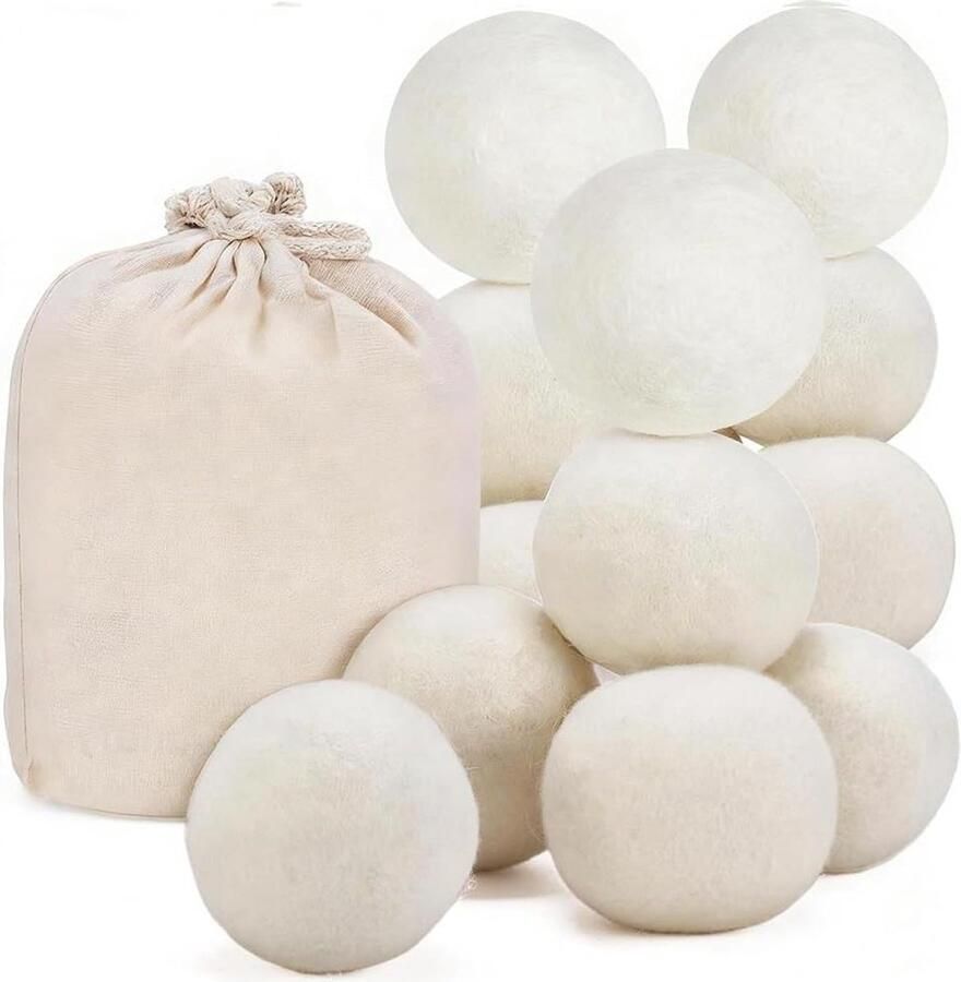 Herbruikbare Droogballen Wollen Wasballen Sneller Drogen Natuurlijk & Hypoallergeen 12 Stuks Wit