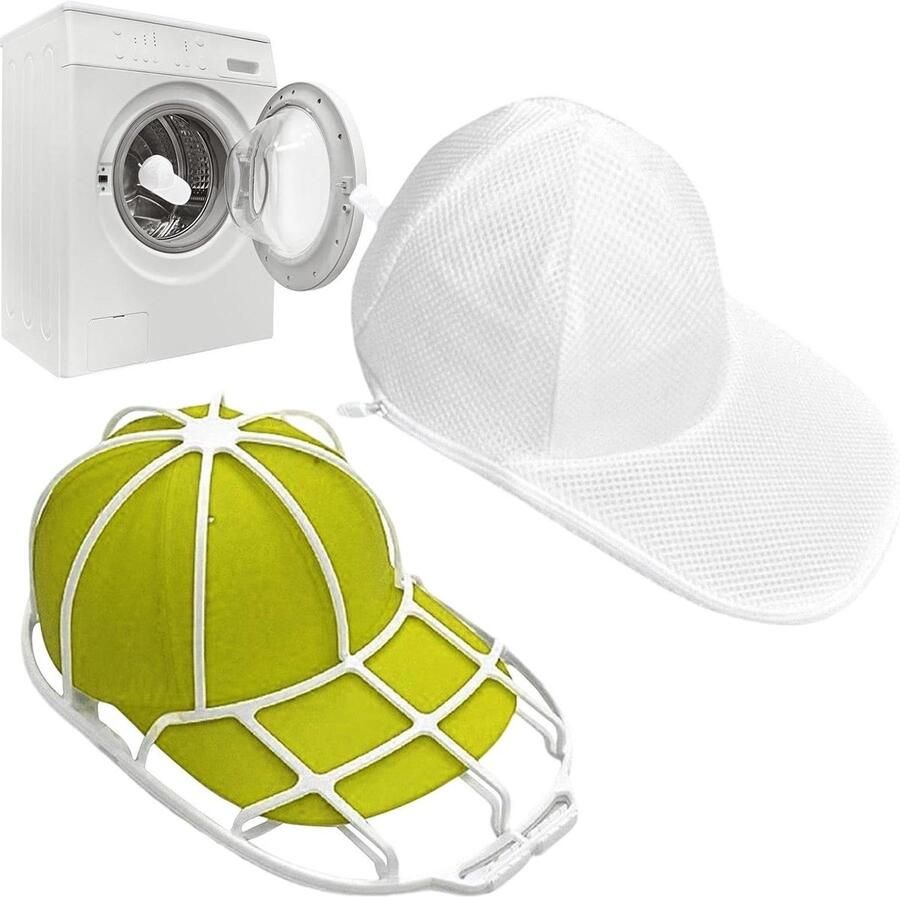 Hoedenkooi Wasmachine Opberghouder Hoofddeksels Hoeden Wassen Verstevigde Rand Stabiliteit 34x32x2 cm Wit