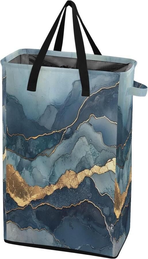 Hoge wasbak Kledingmand Kleding sorteren Vrijstaand ontwerp 48L capaciteit Marmer Marineblauw Turquoise