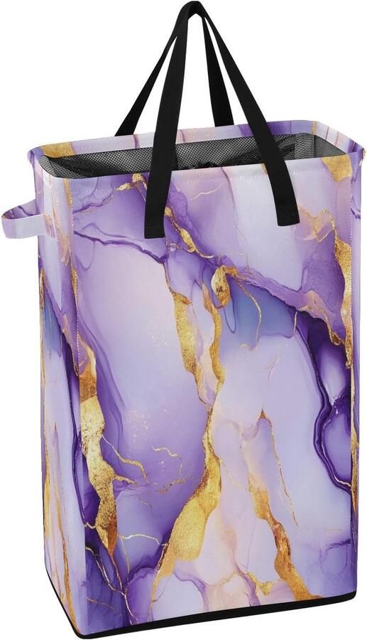 Hoge wasmand Kledingmand opvouwbaar Ruimte besparen Met handgrepen 48L capaciteit Marmer wit paars