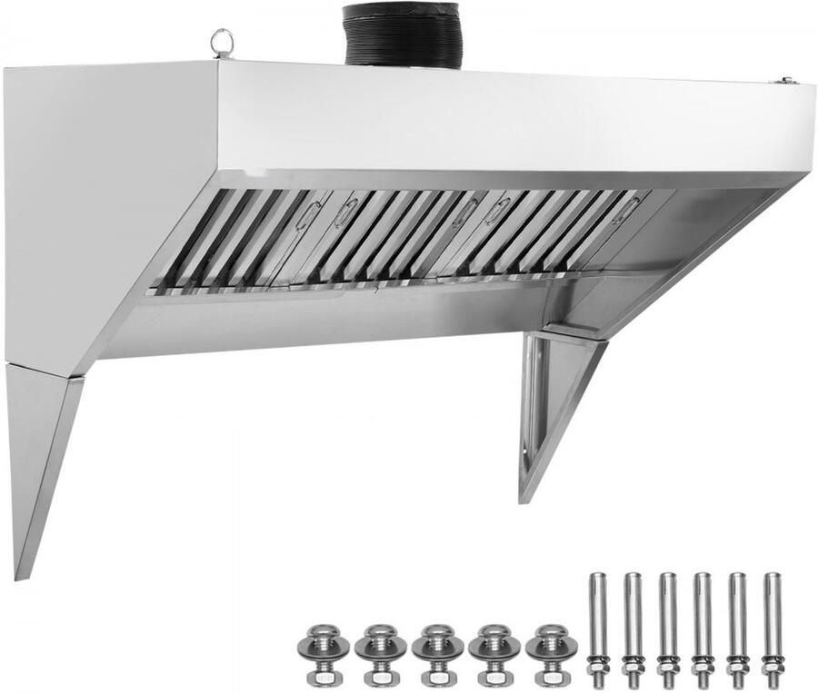 Horeca Wandafzuigkap Voor Foodtruck en Verkoopwagen 210 cm Breedte RVS 3 Verwijderbare U-vormige Vetfilters Roestbestendig Eenvoudig Reinigbaar