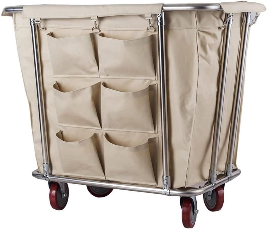 Hotel Wasserij Karretje Waskarre met Wielen Grote Was Verplaatsen Roestvrijstalen Frame 400L Capaciteit Beige