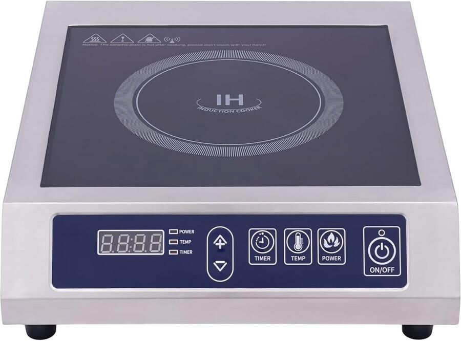 Inductiekookplaat 3500 W vierkant roestvrij staal geschikt voor pannen 12-30 cm ideaal voor thuis en horeca