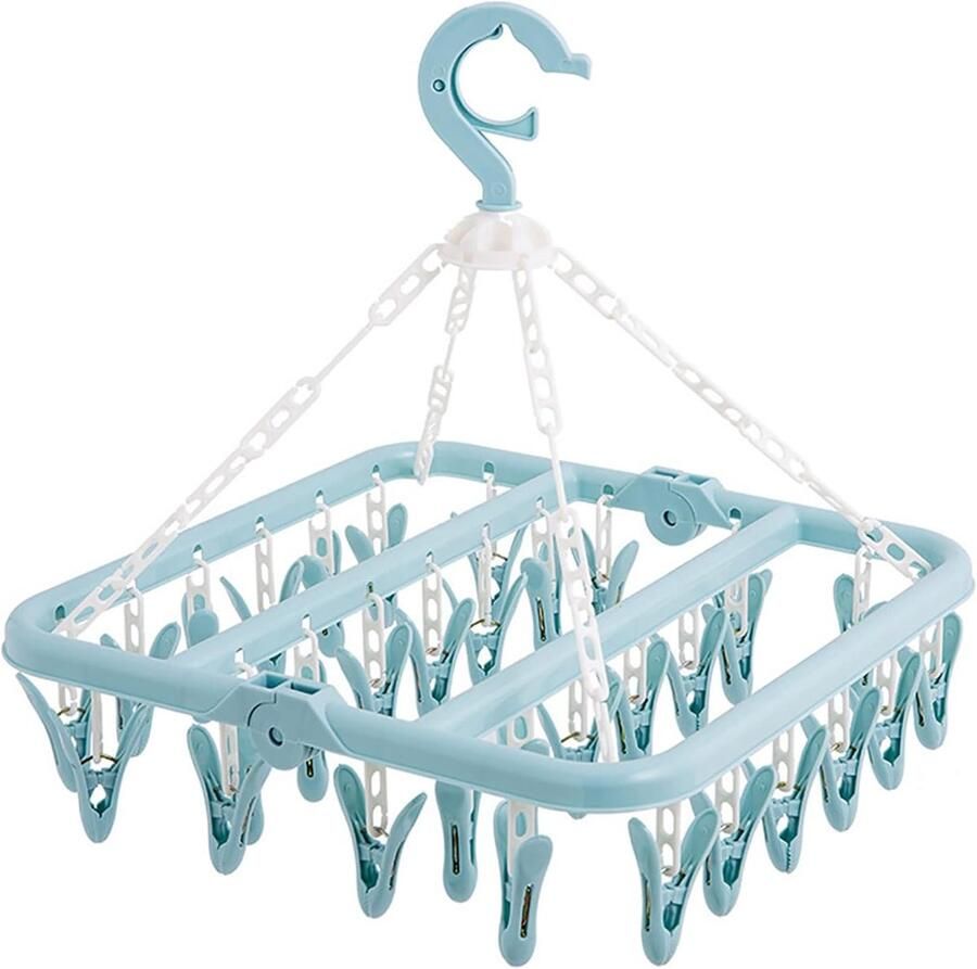 Inklapbare wasdroger met 32 antisliplijm voor sokken en ondergoed windbestendig draagbaar blauw