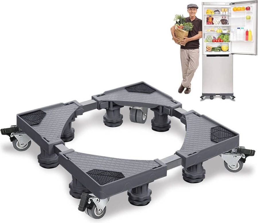 Instelbaar wasmachineonderstel met roller en trolley Geschikt voor wasmachine droger en koelkast