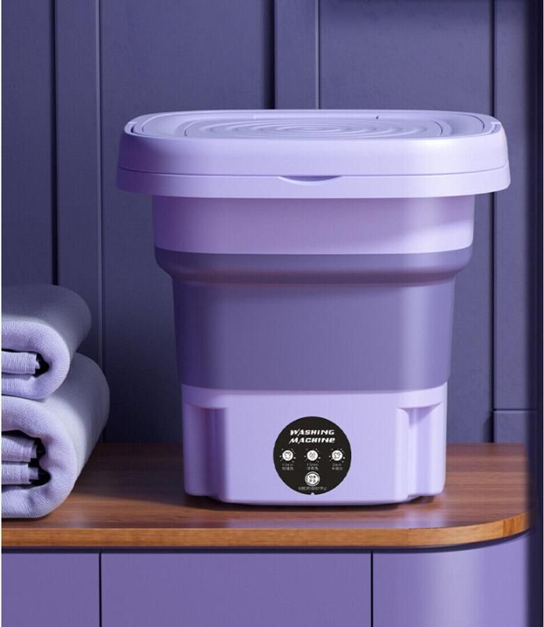 Jently mini wasmachine camping wasmachine draagbaar opvouwbaar centrifuge paars- 8L - Foto 1