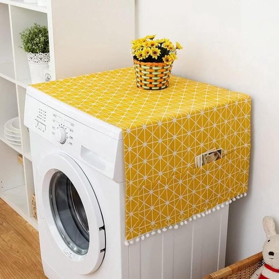 Katoenen linnen stofdichte hoesbeschermer voor koelkast tafel en wasmachine Geel Bescherming Stofbescherming Huishouden - Foto 1