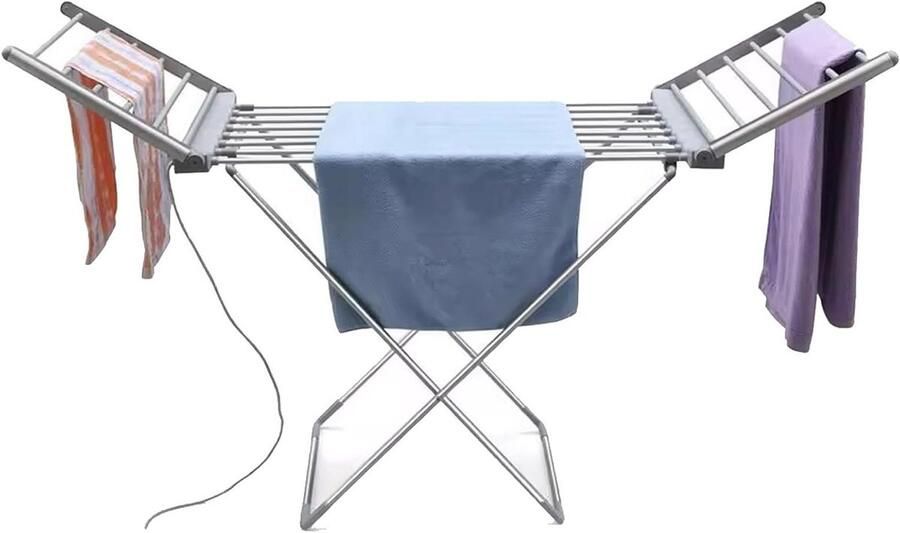 Kleding Droogrek Opvouwbaar Droogrek Kleding Drogen Elektrisch Verwarmd 182cm Hoog Zilver