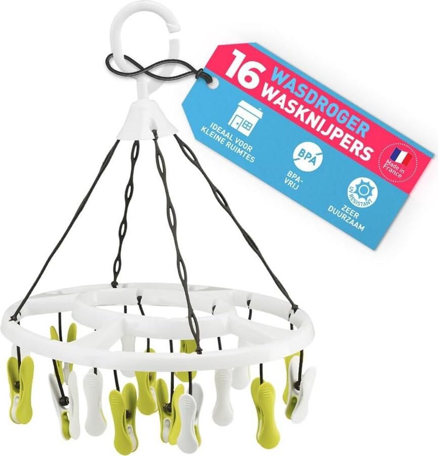Kleine droogmolen met 16 zachte clips en premium wasknijpers