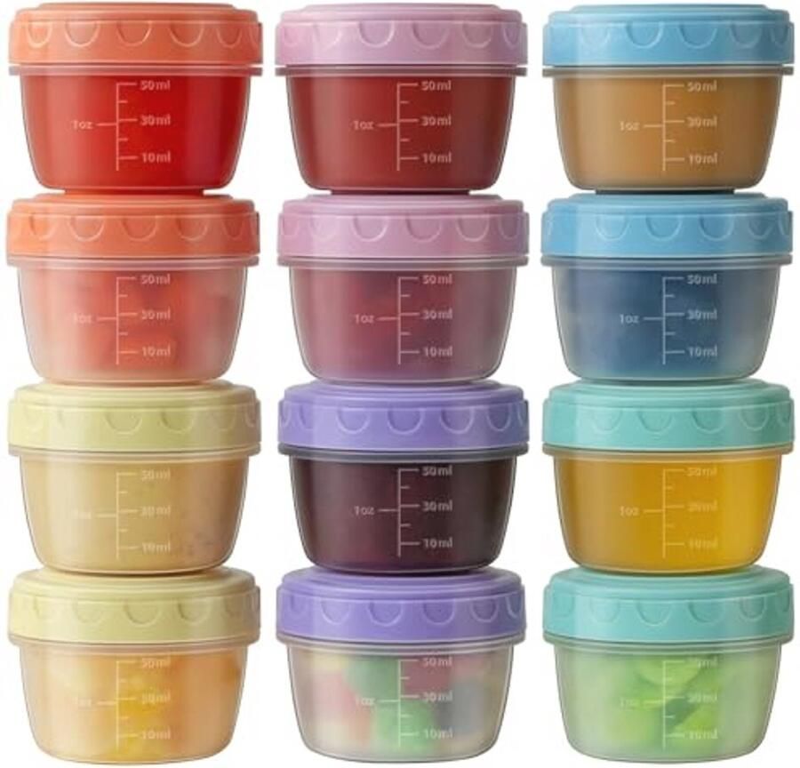 Kleine Vriesdozen Set van 12 77 ml Luchtdichte Opslagcontainers voor Snacks Sauzen en Babyvoeding
