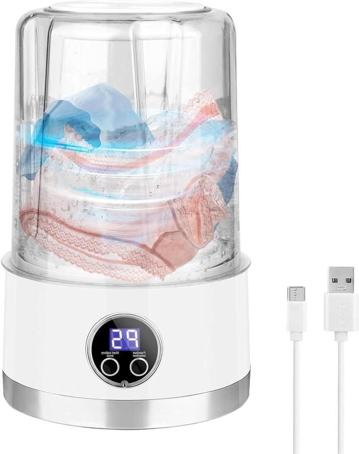 Kleine wasmachine Mini wasapparaat Ondergoed reinigen 360 graden handwasbeweging 1 liter inhoud Wit