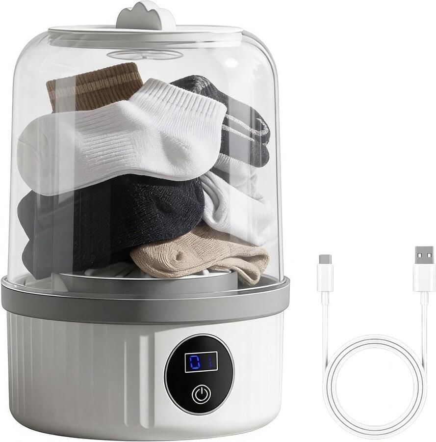 Kleine wasmachine Mini wasautomaat Draagbaar wassen Draadloos oplaadbaar 14.4 cm hoog Wit