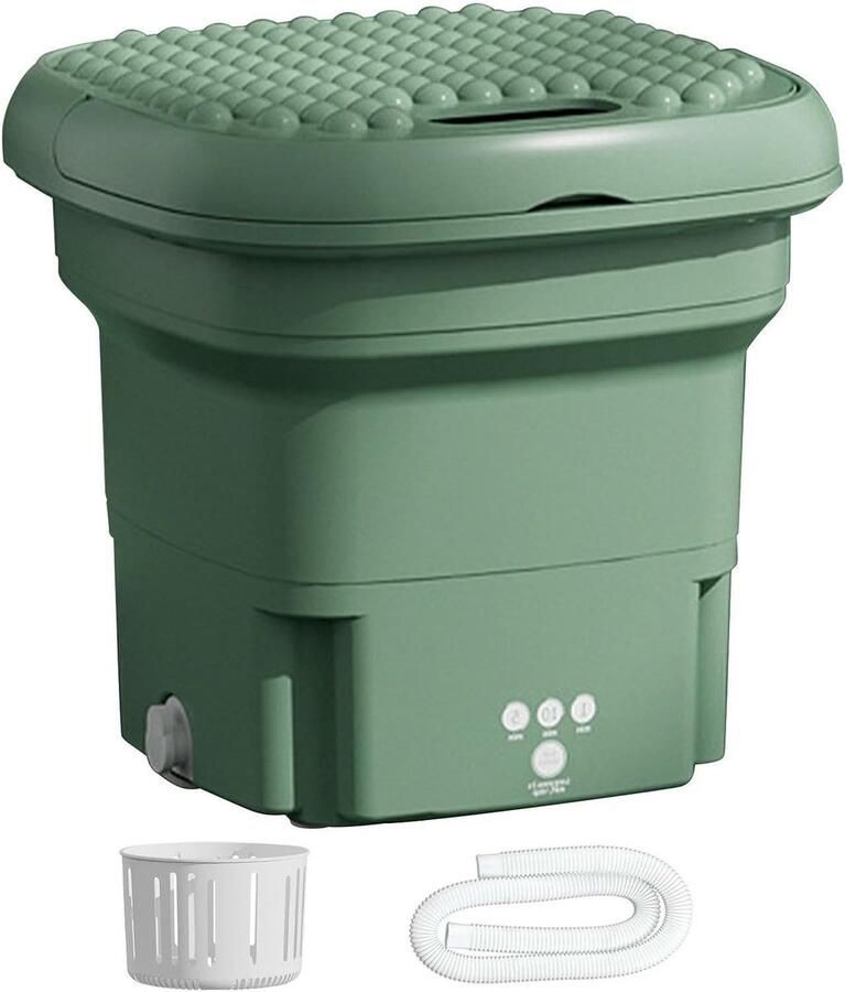 Kleine Wasmachine Opvouwbare Emmer Reizen en Camping Ultrasone Turbine Reiniging 11 cm Opgevouwen Groen Blauw