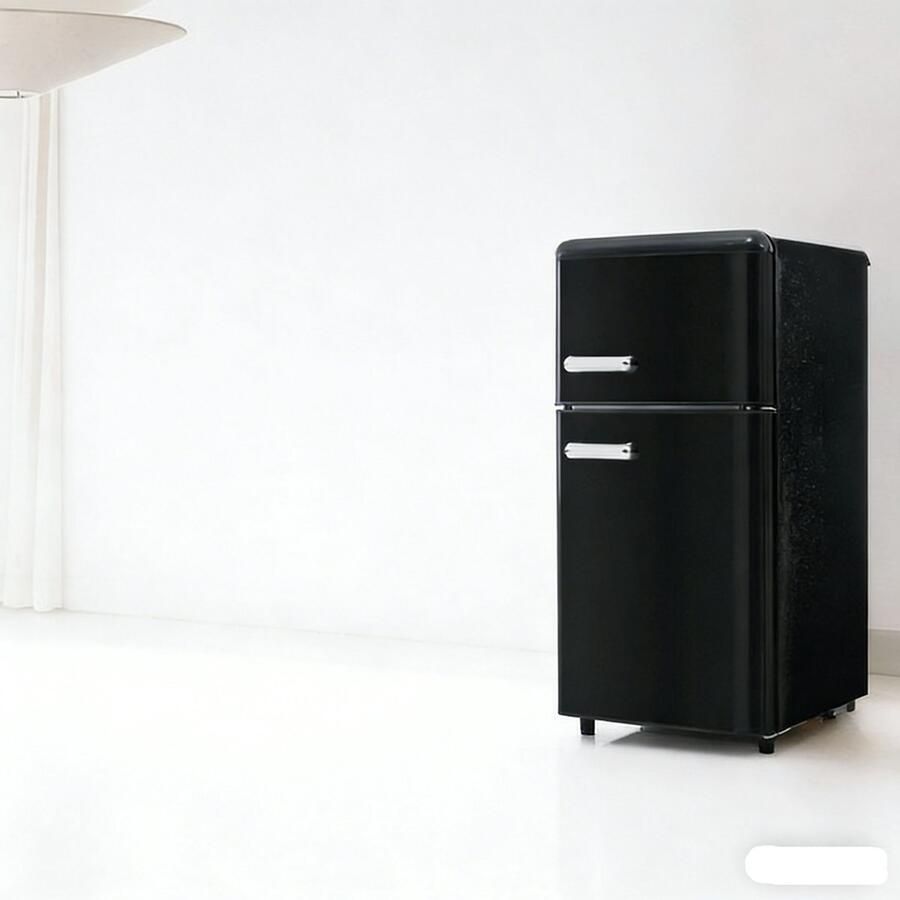 Koelkast 45x46x91cm Zwart IJzer Plastic LED Verlichting Meerkleurig Boven Onder Dubbele Deur 72 Liter Totaalvolume Beschikbaar Voor Keuken Studentenkamer Appartement