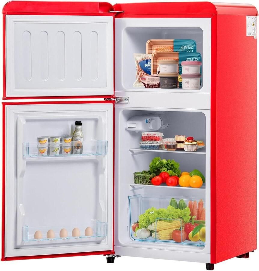 Koelkast met Vriesvak Koel-vriescombinatie Mini Koelkast Drankjes Koel Houden Dubbele Deur 60 Liter Rood