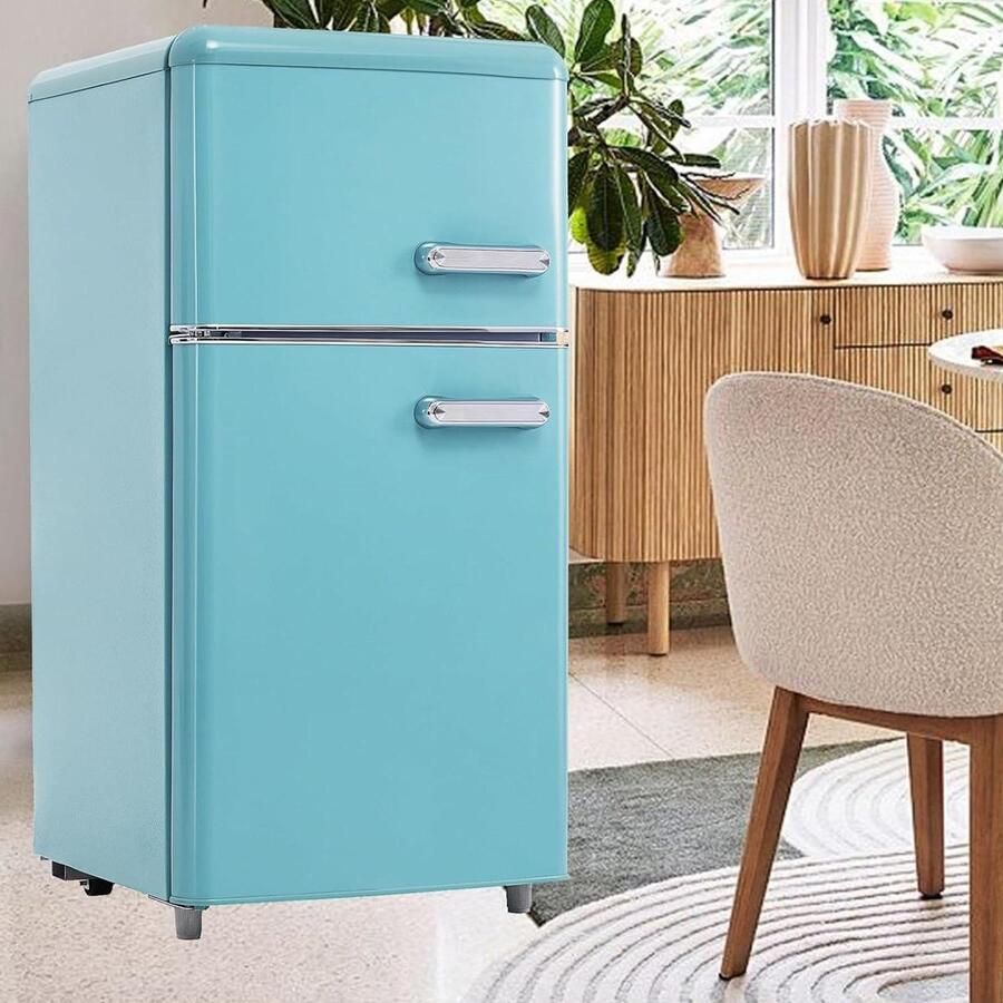 Koelkast met vriezer Koelvriescombinatie Kleine keuken Dubbele deur 72 liter Blauw