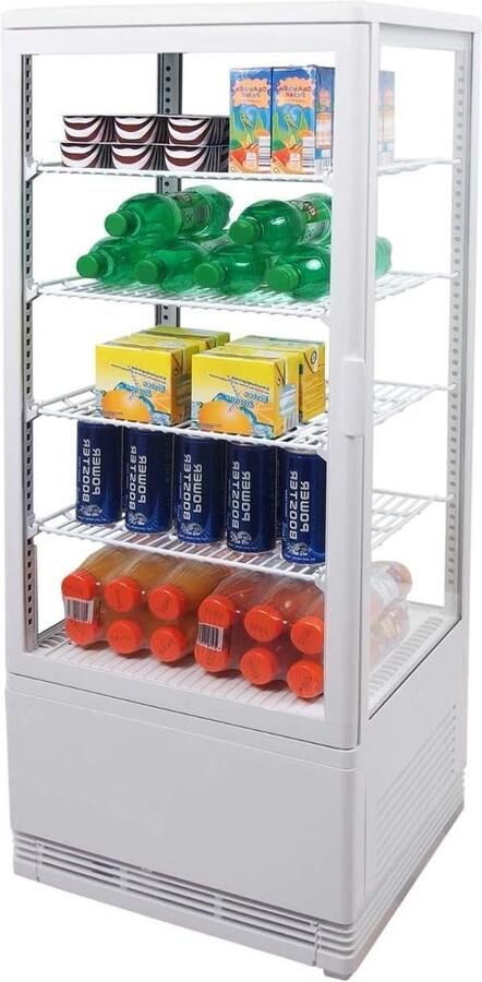Koelvitrine met 4-zijdige beglazing Taartvitrine displaykoeling presentatie etaleren Zelfsluitende deur 100 liter Wit