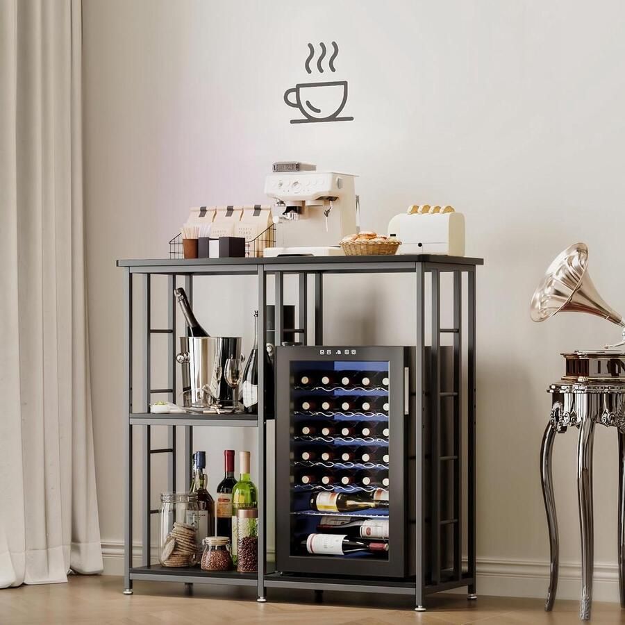 Koffiebar met Opbergruimte Barkast Keuken Organiseren Verstelbare Planken 106 x 50 cm Zwart