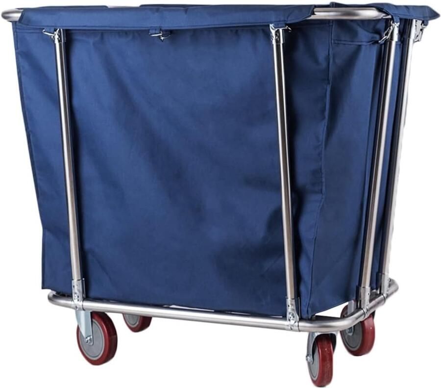 Linnenwagen RVS Wastafelwagen Wasbak Efficiënt Wassen Verwijderbare Zakken 400L Blauw