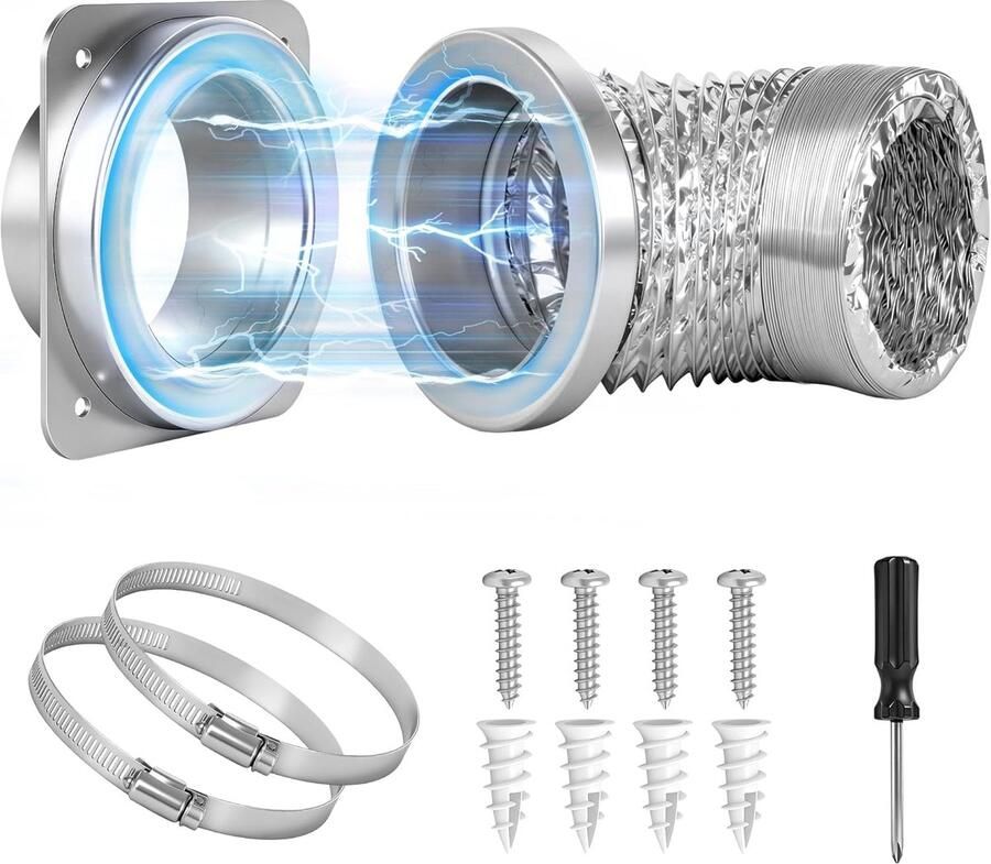 Magnetische afvoerset voor wasdrogers snelkoppeling geschikt voor wasdrogers met een aansluiting van 10 cm bespaart 10-15 cm ruimte sterke magnetische bevestiging 90 cm slang luchtdichte afsluiting en versterkte muurconnector