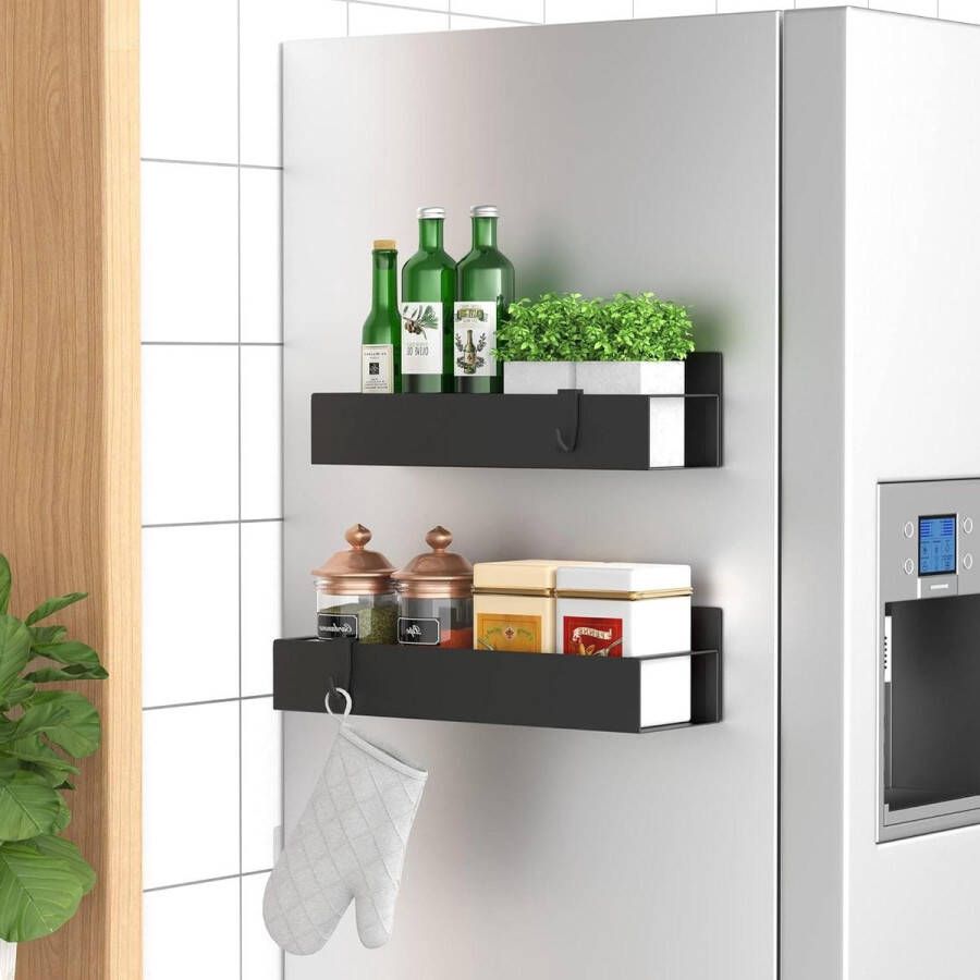 Magnetische Spice Opslag Rack Organizer voor Koelkast en Oven 2 Pack Zwarte Koelkast Organisatoren Handige Opslag Wasmachine rek
