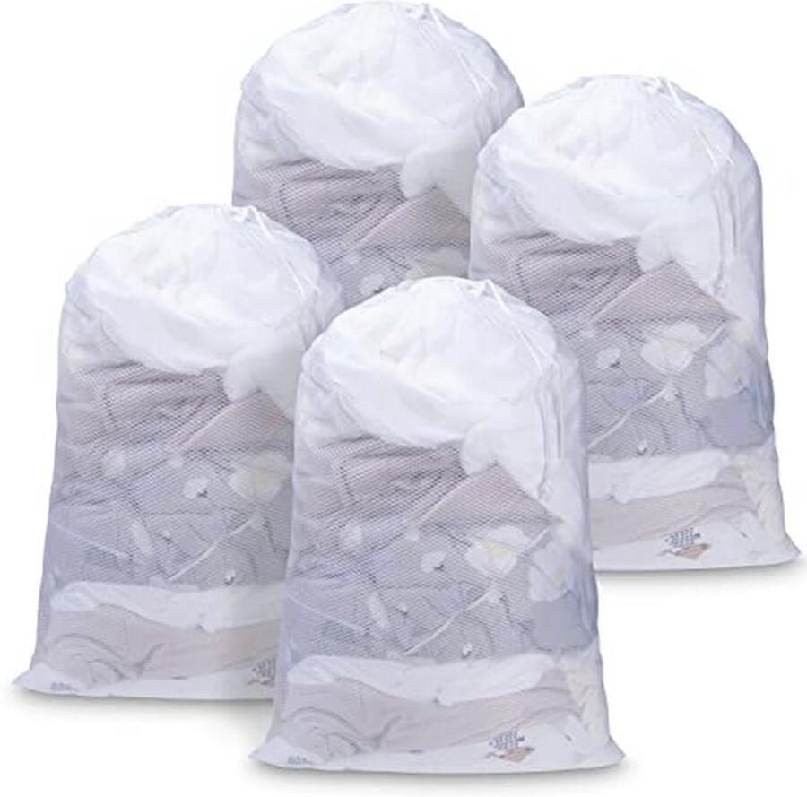 Meowoo 4pcs Drawstring Laundry Bag 60×90cm Mesh Washing Bags for Delicate Heavy Duty Net Laundry Bag for Washing Machine Washing Machine Net Robust and Durable Mesh Bag White