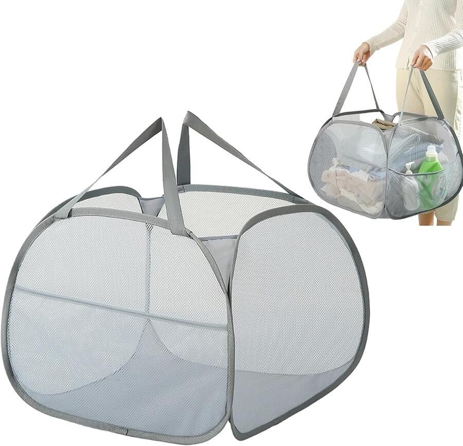 Mesh Wasmand Vuile Kleren Bin Kleding Opbergen Opvouwbaar Ontwerp 50x50x30 cm Grijs