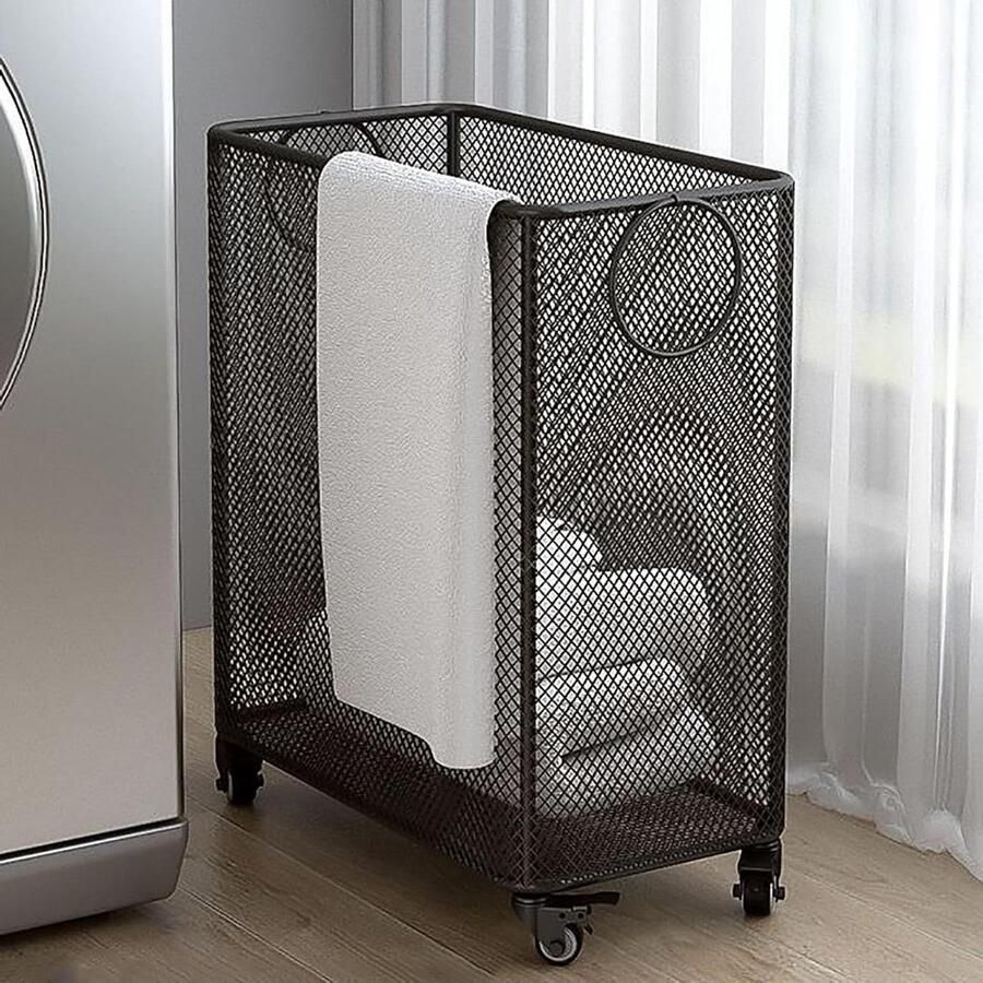 Metalen Wasmand Kledingmand Kar Wassen Organiseren Met Wielen Rechthoekig Zwart