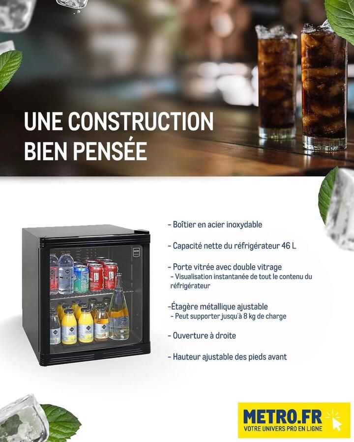 METRO Professional Minibar Koelkast GPC1046 Glas Roestvrij staal 46 L Circulatiekoeling zwart - Foto 1