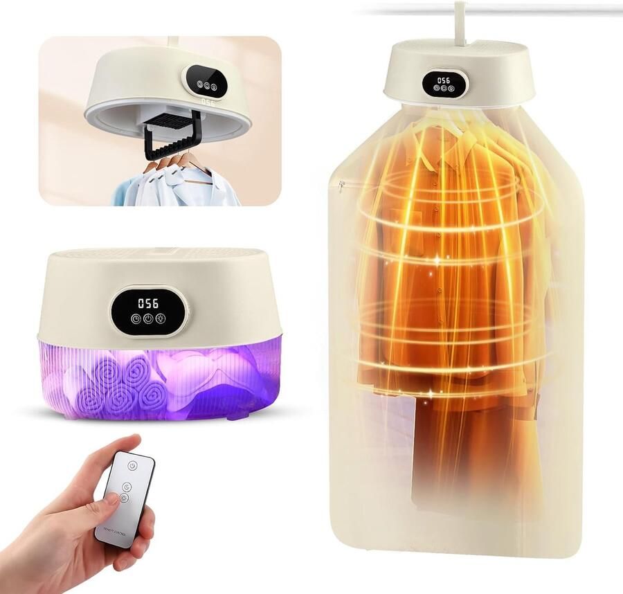 Mini droger-Elektrische Wasdroger-Elektrische wasdroger met UV-tank 4 standen 600W Snel drogende hangende mini-droger -19 decibel- Droger met deksel Geschikt voor reizen camper thuis