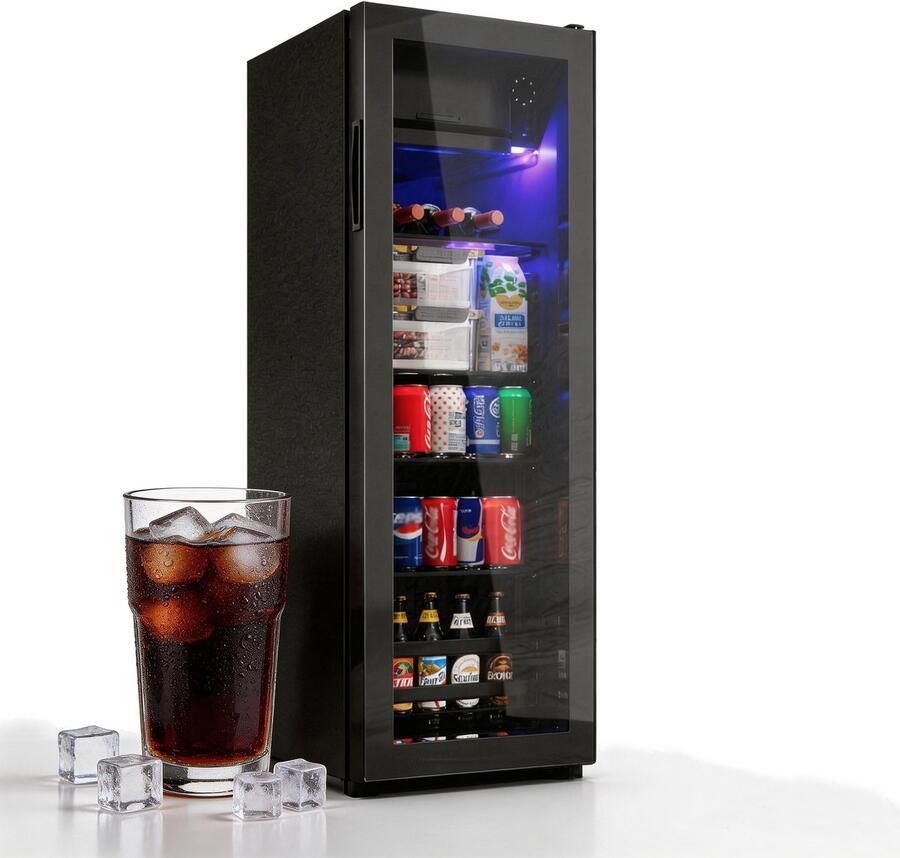 Mini Koelkast 128L – Met Vriesvak – Regelbare Temperatuur – Stil – Voor Woonkamer Slaapkamer – 110×40×43 5cm – 1 Stuk – Zwart