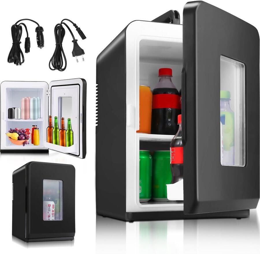 Mini koelkast 15L Minibar Koel & warm AC DC 230V 12V Draagbare Mini Autokoelkast Voor Auto Kantoor Camping & Thuis Eten Drinken Zwarte