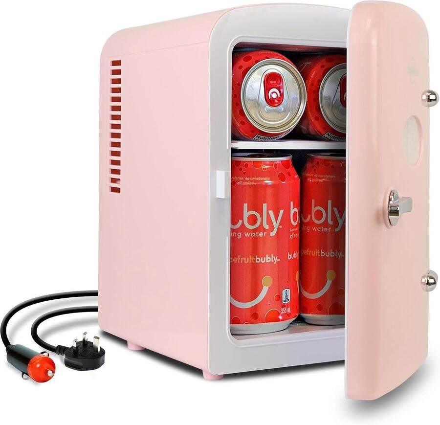 Mini Koelkast 4 Liter Retro Design 220V 12V Draagbaar met Handvat Voor Slaapkamer Auto en Kantoor Roze