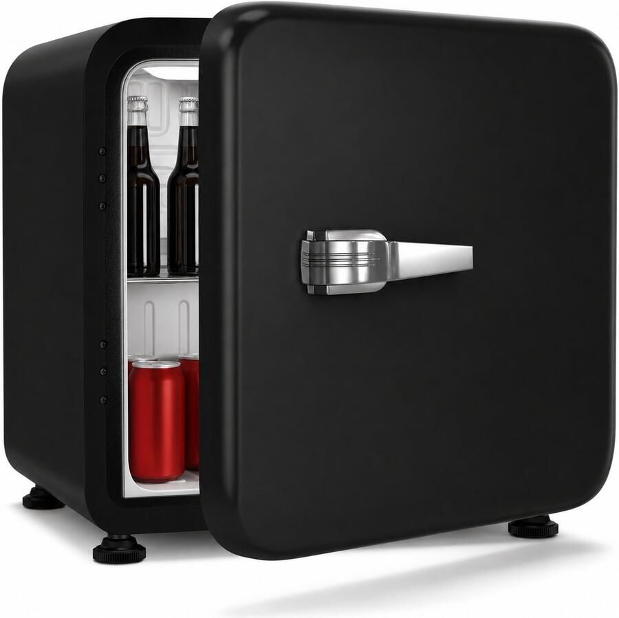 Mini Koelkast 43L Retro – Stil 40 dB – Instelbare Temperatuur 0-10°C – Omkeerbare Deur – Zwart
