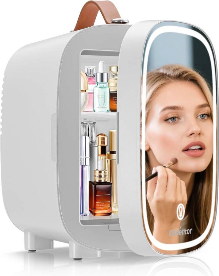 Mini Koelkast 4L met Spiegel – Stille Kleine Koelkast voor Slaapkamer Kantoor & Auto – Ideaal voor Make-up Huidverzorging Drankjes & Snacks – Wit