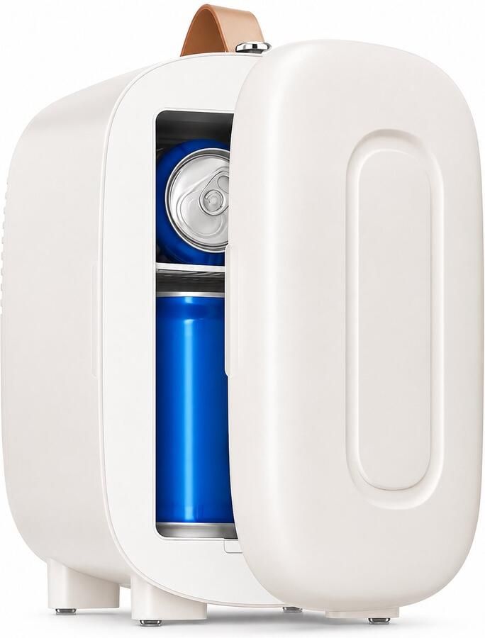 Mini Koelkast 5L – 6 Blikjes – AC DC USB – Fluisterstil onder 28dB – Draagbaar – Slaapkamer Auto & Kantoor – Wit